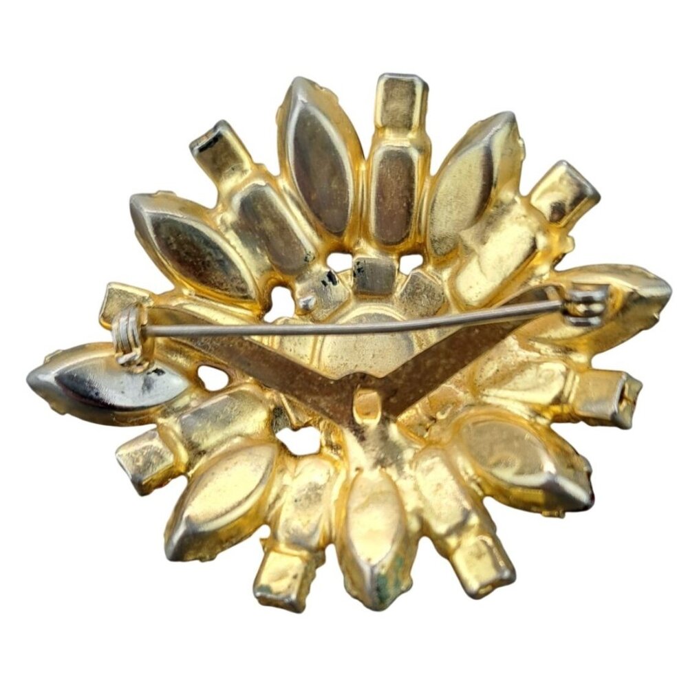 Vintage Rhinestone Brooch Pin Amber Citrine Topaz Colored Starburst Domed Floral - Picture 3 of 8